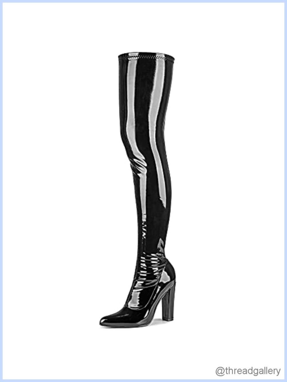 Women's Patent Leather Thigh High Boots Block Heel Pointed Toe Over the Knee